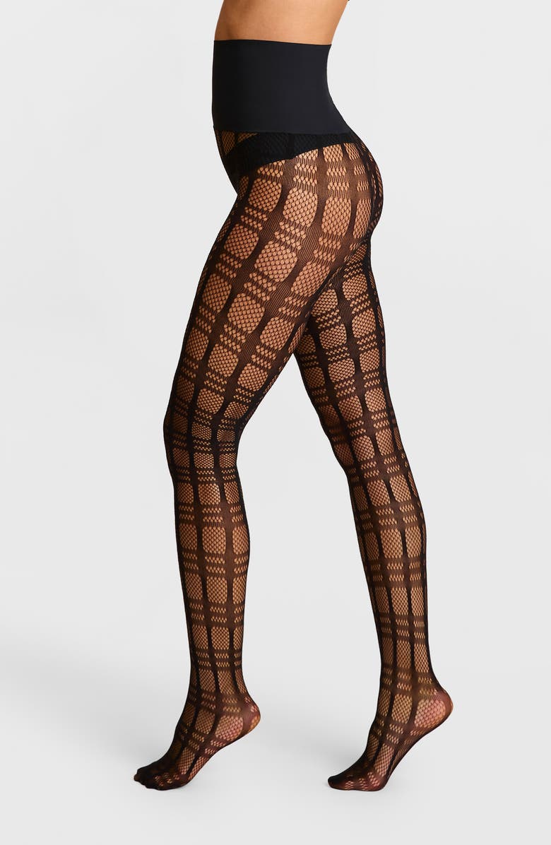 Commando Plaid Fishnet Tights, Main, color, Black