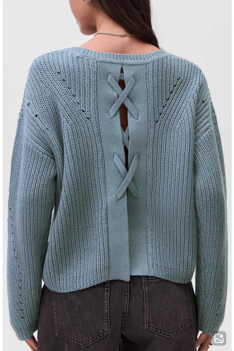 Split Back Oversize Cotton Blend Sweater, Alternate, color, PETROL BLUE