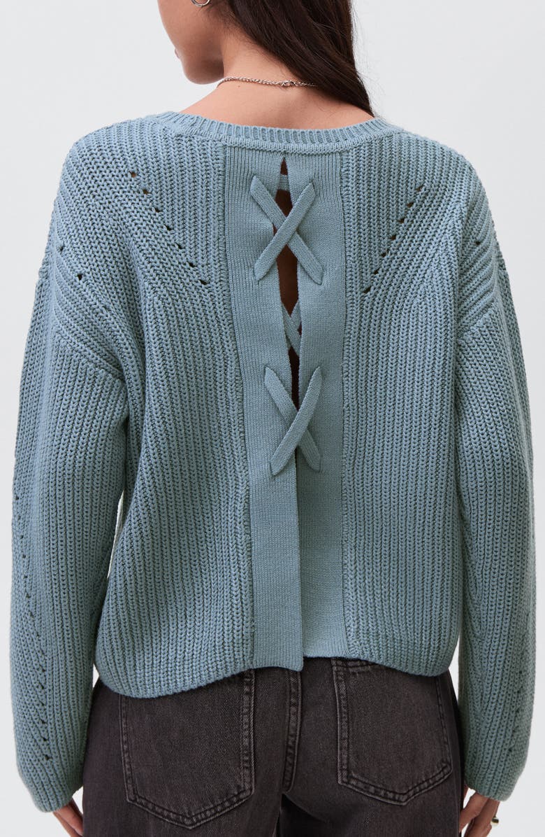 MANGO TEEN Split Back Oversize Cotton Blend Sweater, Alternate, color, Petrol Blue