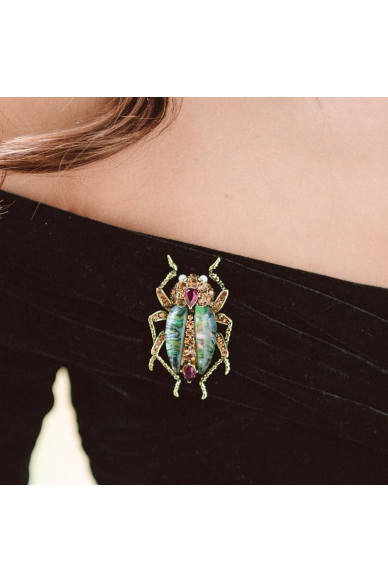 Bejewelled Beetle Statement Brooch, Alternate, color, Beetle