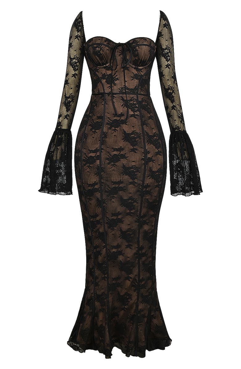 Delilah Long Sleeve Lace Overlay Mermaid Dress