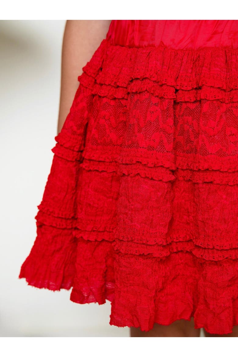 Sparkle Apple Tee & Tiered Lace Ruffle Skirt Set, Alternate, color, Red