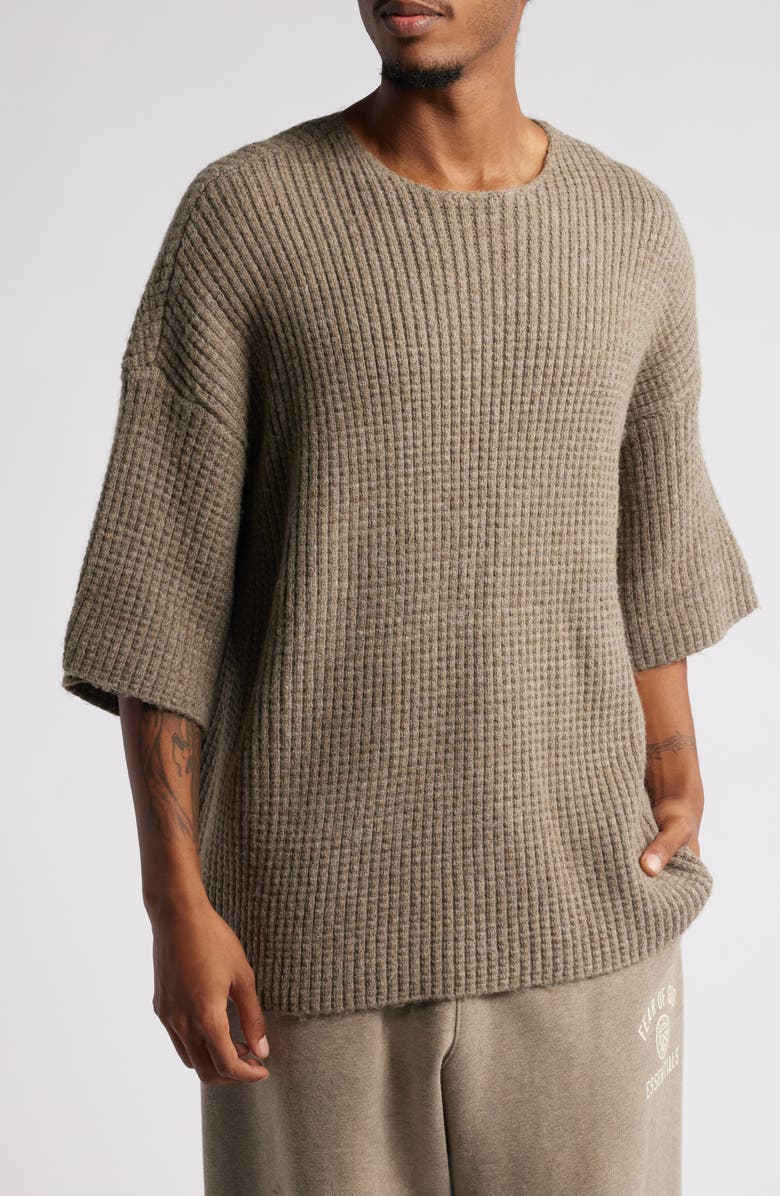 Fear of God Essentials Heavyweight Waffle Short Sleeve Sweater, Main, color, 