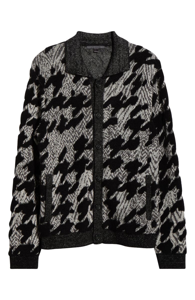 John Varvatos Venosa Houndstooth Cotton & Alpaca Blend Cardigan, Alternate, color, Black/ White