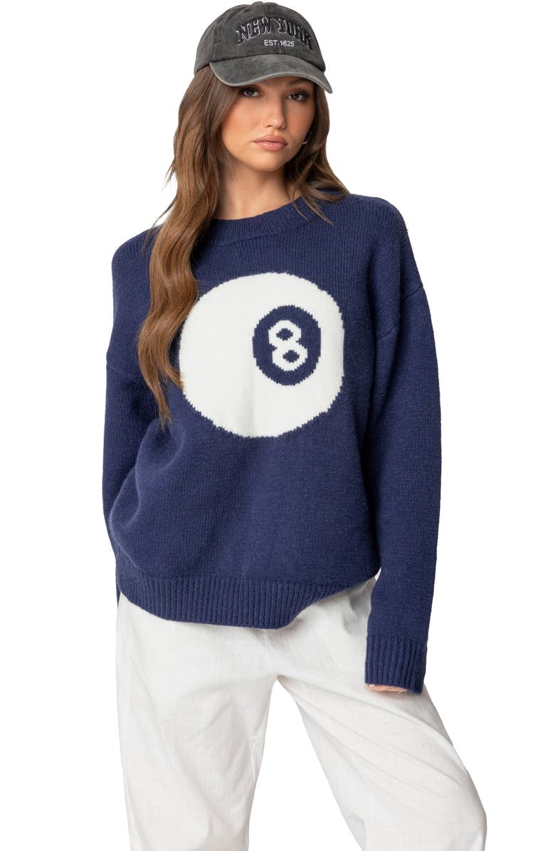 EDIKTED Magic 8 Oversize Sweater, Alternate, color, Navy