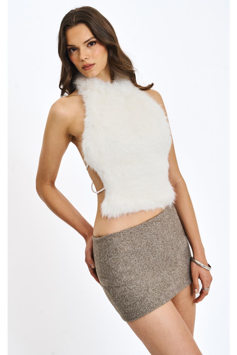 Oona Backless Contoured Faux Fur Halter Top, Alternate, color, White