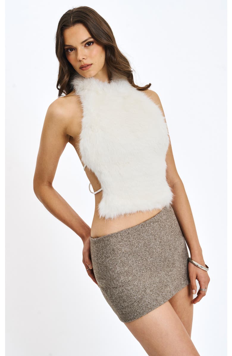 Miss Circle Oona Backless Contoured Faux Fur Halter Top, Alternate, color, White
