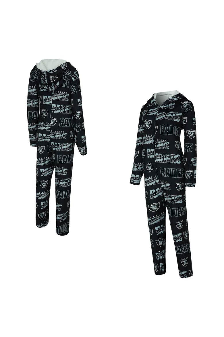 Women's Concepts Sport  Black Las Vegas Raiders Roadway Allover Print Microfleece Full-Zip Union Suit, Alternate, color, Black
