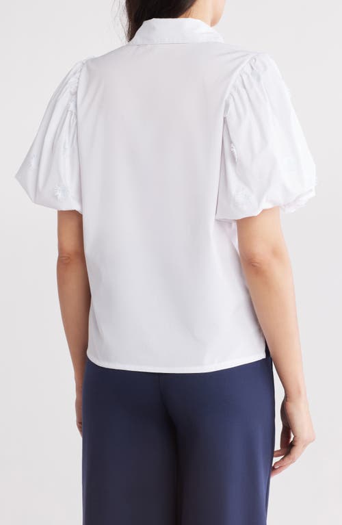 By Design Jayla Embroidered Puff Sleeve Button-up Shirt In Bright White
