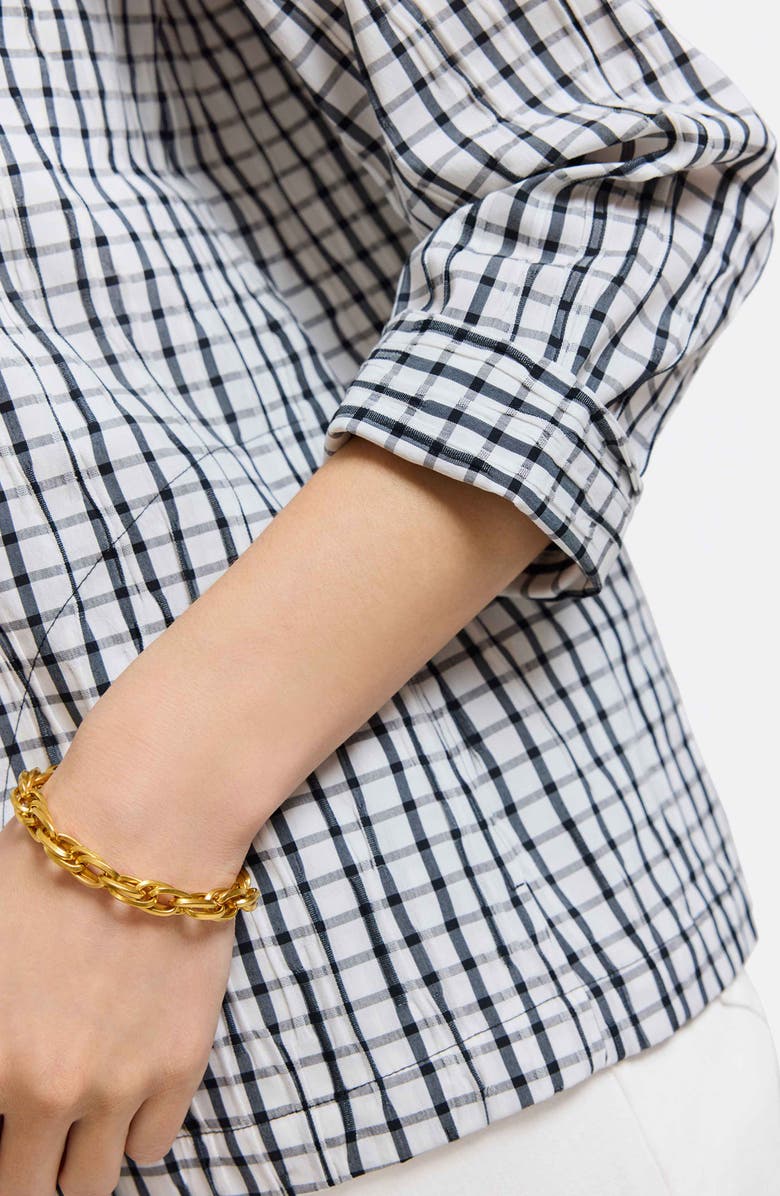 Foxcroft Sammy Check Crinkled Cotton Blend Top, Alternate, color, White/ Black