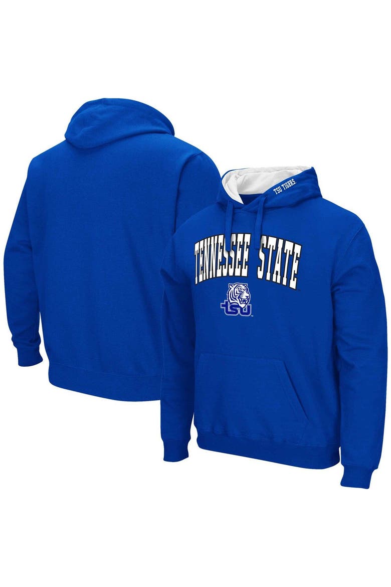 Men's Colosseum Royal Tennessee State Tigers Arch & Logo 3.0 Pullover Hoodie, Main, color, Royal
