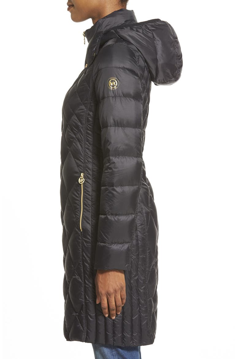 Packable Diamond Quilted Down Coat, Alternate, color, BLACK