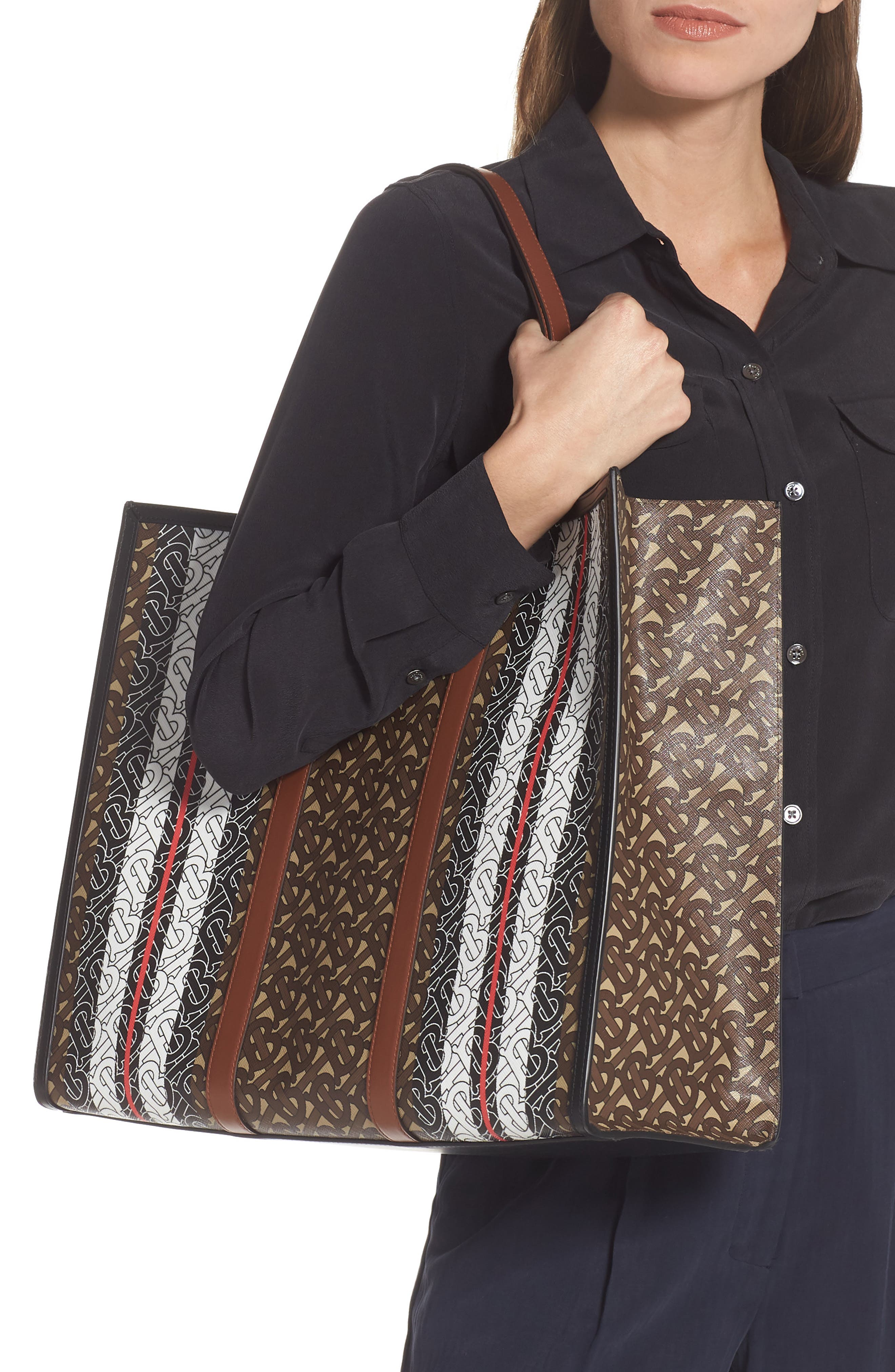 Burberry Medium Monogram Stripe E-Canvas Tote, Alternate, color, 