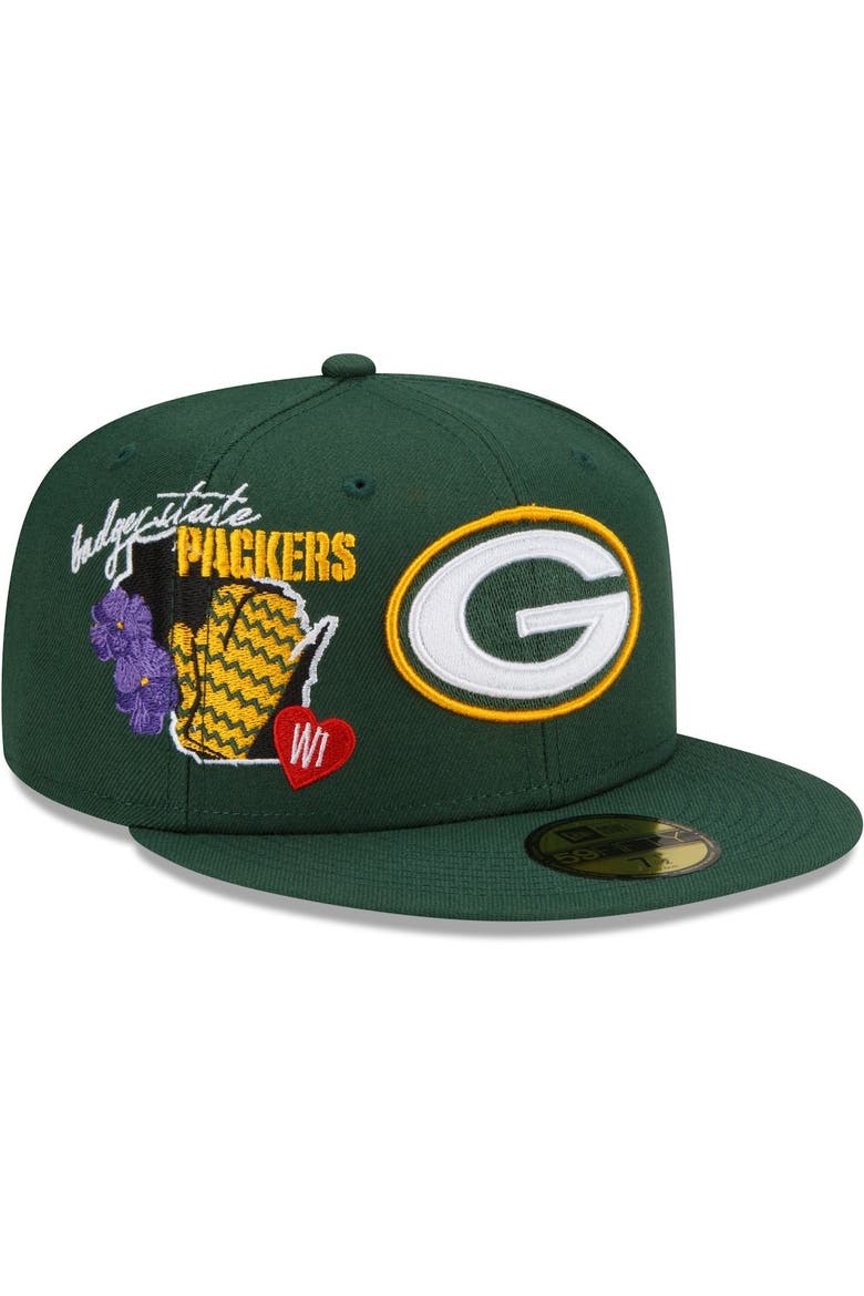 Men's New Era Green Green Bay Packers City Cluster 59FIFTY Fitted Hat, Main, color, Green