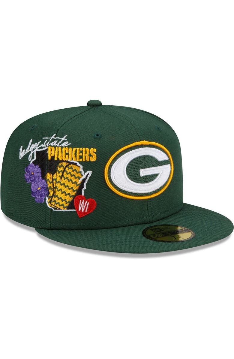 New Era Men's New Era Green Green Bay Packers City Cluster 59FIFTY Fitted Hat, Main, color, 