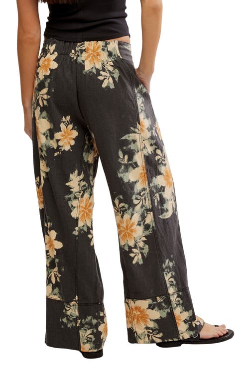 Free People Days End Floral Wide Leg Linen Blend Pants In Black