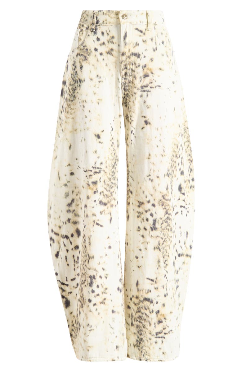 LIONESS Horseshoe Print Barrel Leg Jeans, Alternate, color, Snow Leopard