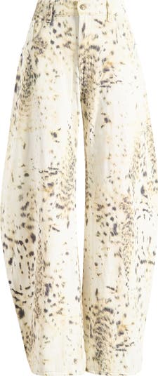 Horseshoe Print Barrel Leg Jeans