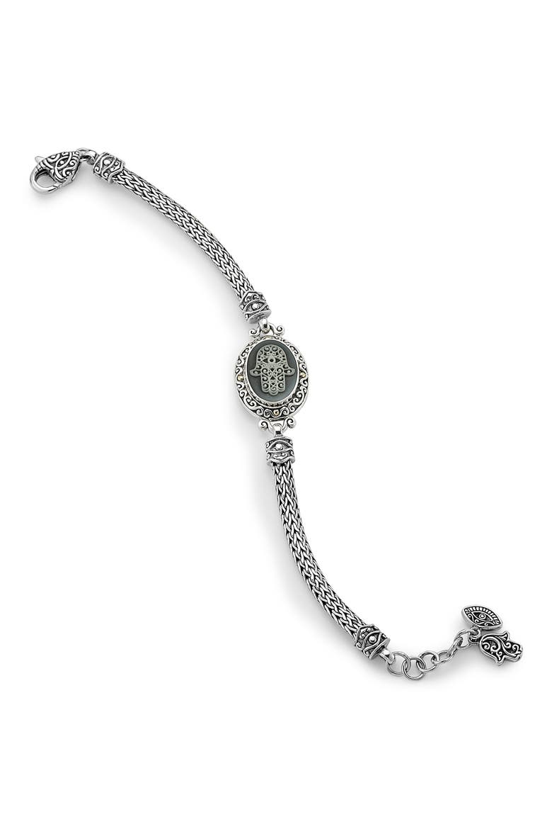 Two-Tone Hamsa Agate Chain Bracelet, Main, color, SILVER