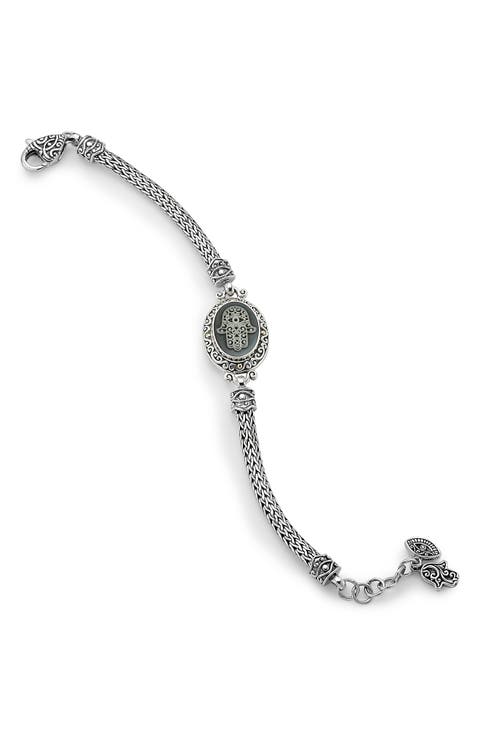 Two-Tone Hamsa Agate Chain Bracelet