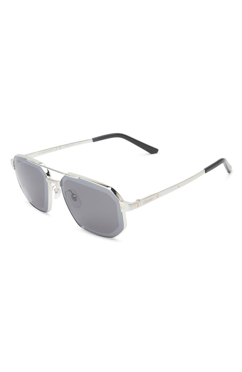 Cartier 60mm Polarized Pilot Sunglasses, Alternate, color, Silver2