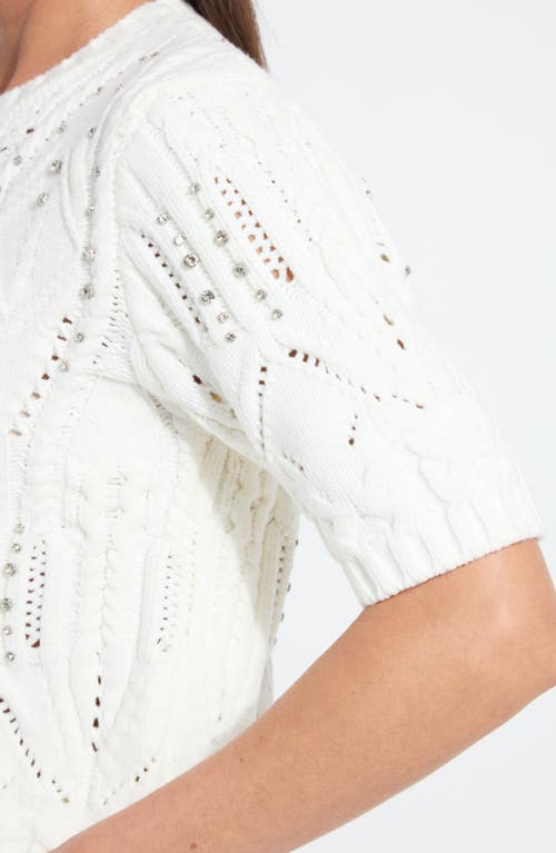 Lyssé Lysse Hadley Crystal Embellished Short Sleeve Sweater In White