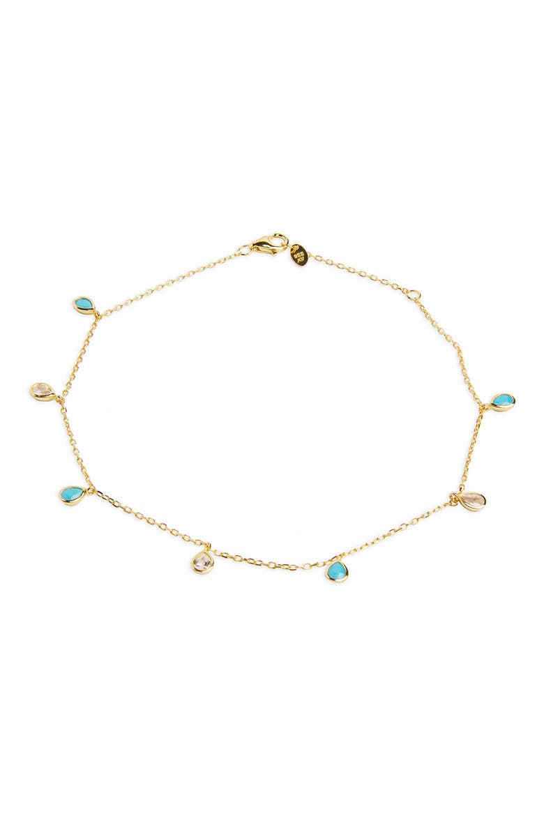 Shaky Cubic Zirconia & Turquoise Anklet, Main, color, GOLD