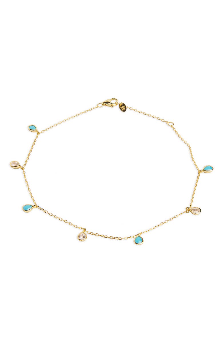 Argento Vivo Sterling Silver Shaky Cubic Zirconia & Turquoise Anklet, Main, color, Gold