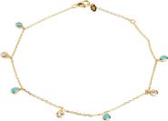 Argento Vivo Sterling Silver Shaky Cubic Zirconia & Turquoise Anklet