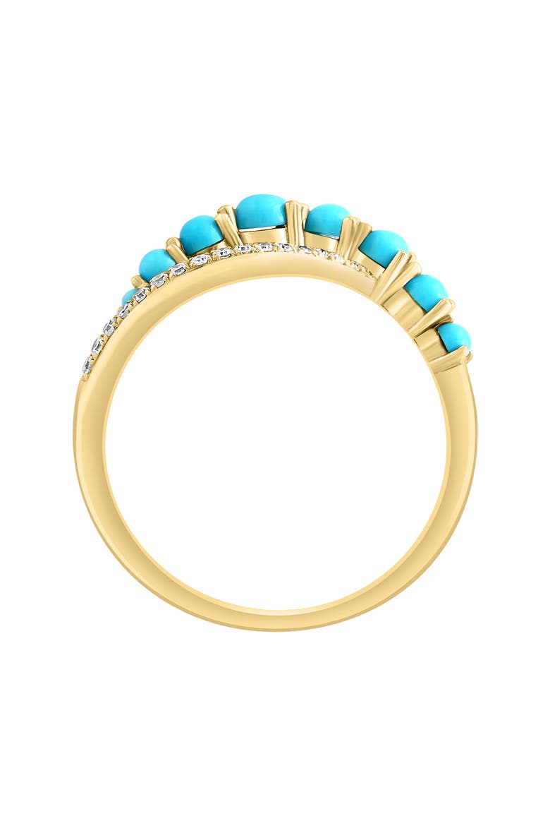 14K Yellow Gold Turquoise & Diamond Ring - 0.06ct., Alternate, color, BLUE