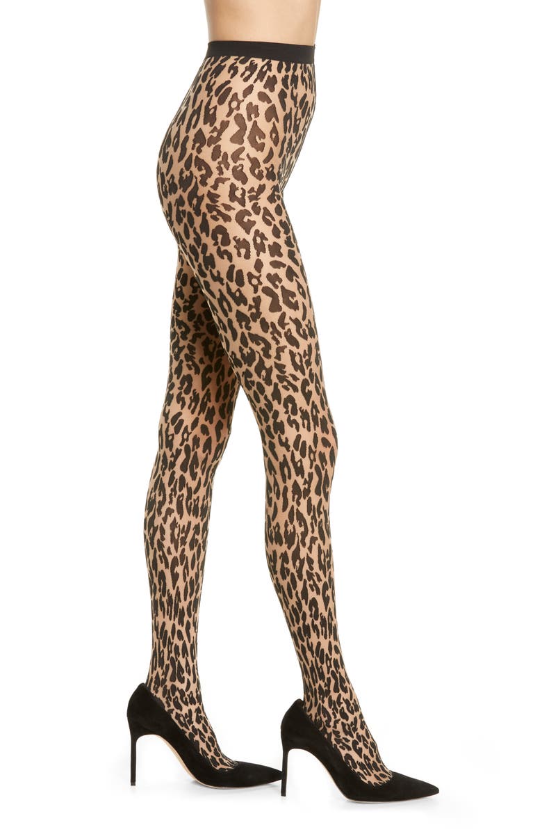 Wolford Josey Leopard Pattern Tights, Main, color, Fairly Light/Black