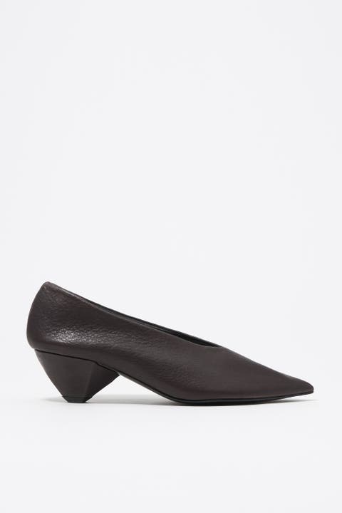 Leather Medium Heel Court Shoe