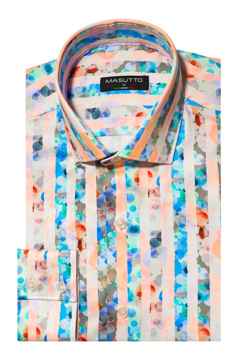 Tristan Print Stripes Button-Up Long Sleeve Shirt