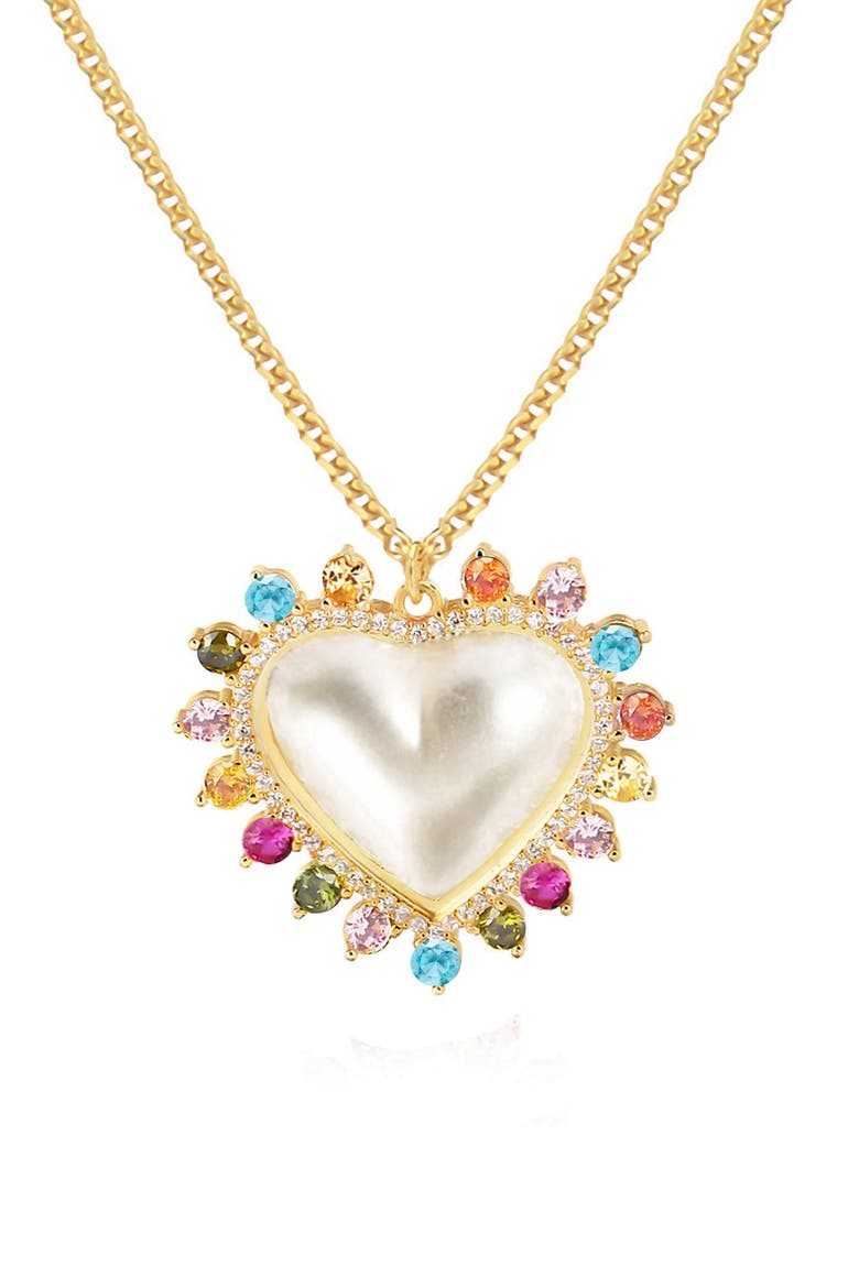 Sweet Lover Cubic Zirconia & Imitation Pearl Heart Pendant Necklace, Main, color, GOLD