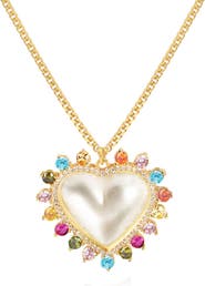 GABI RIELLE Sweet Lover Cubic Zirconia & Imitation Pearl Heart Pendant Necklace