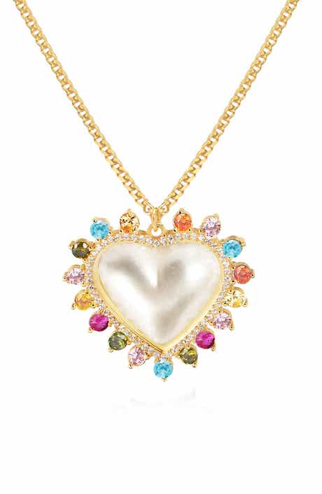 GABI RIELLE Sweet Lover Cubic Zirconia & Imitation Pearl Heart Pendant Necklace