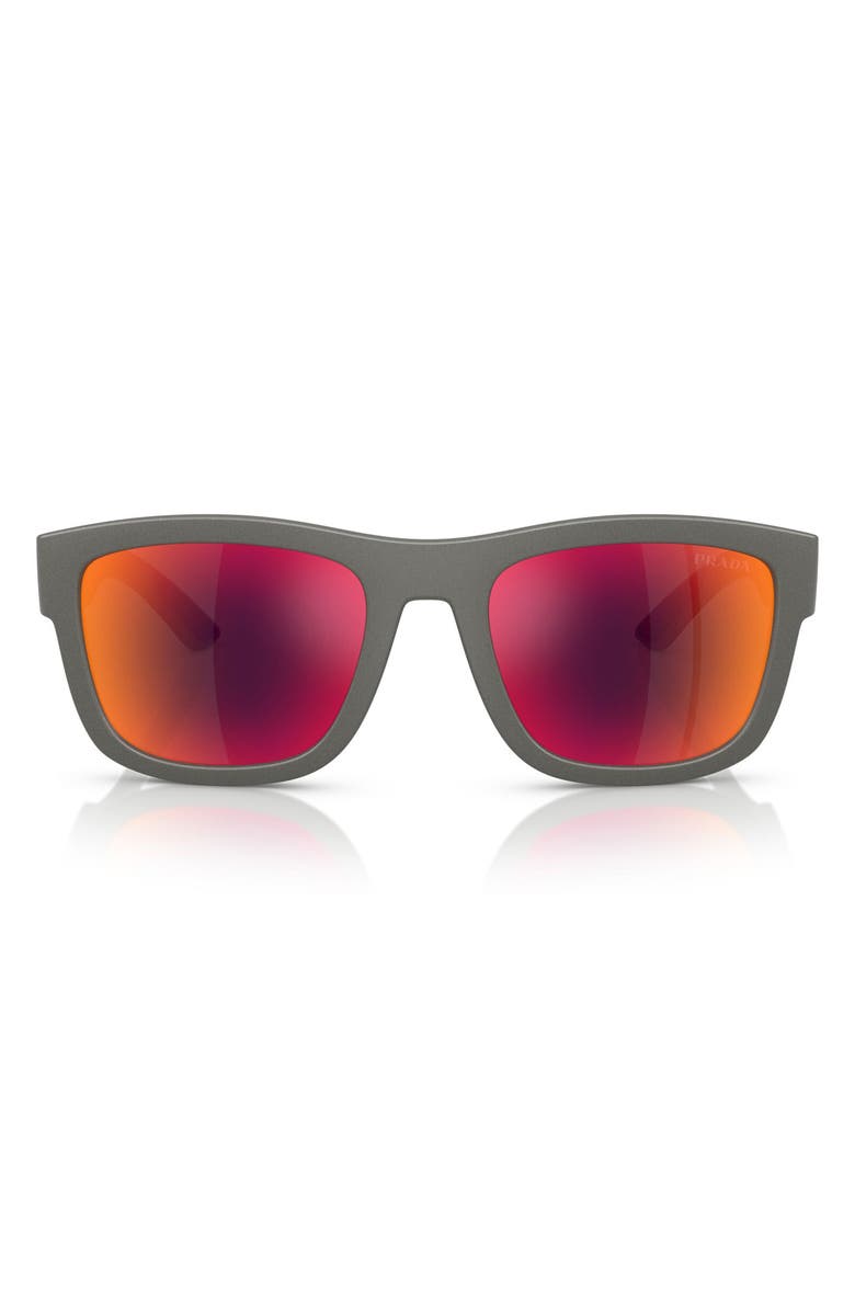 Prada Linea Rossa 56mm Pillow Sunglasses, Main, color, Silver Grey / Brown Orange