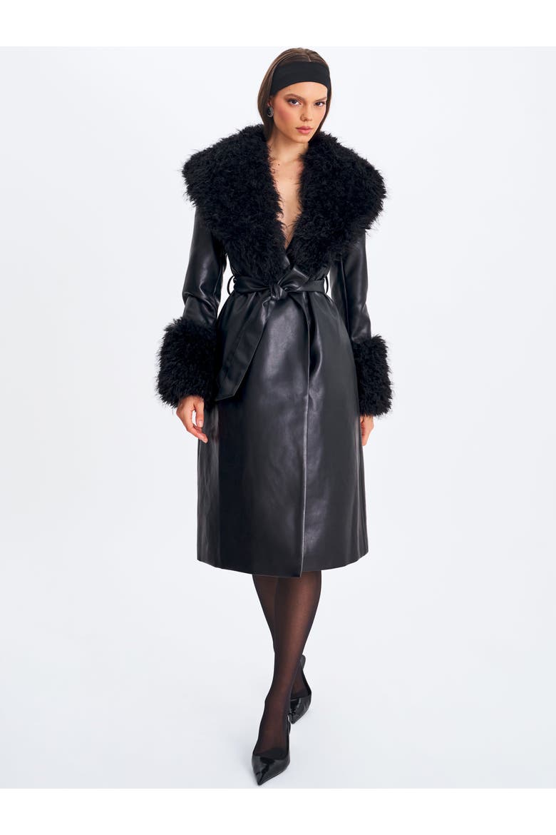Zariah Faux Fur Trimmed Longline Coat, Alternate, color, Black