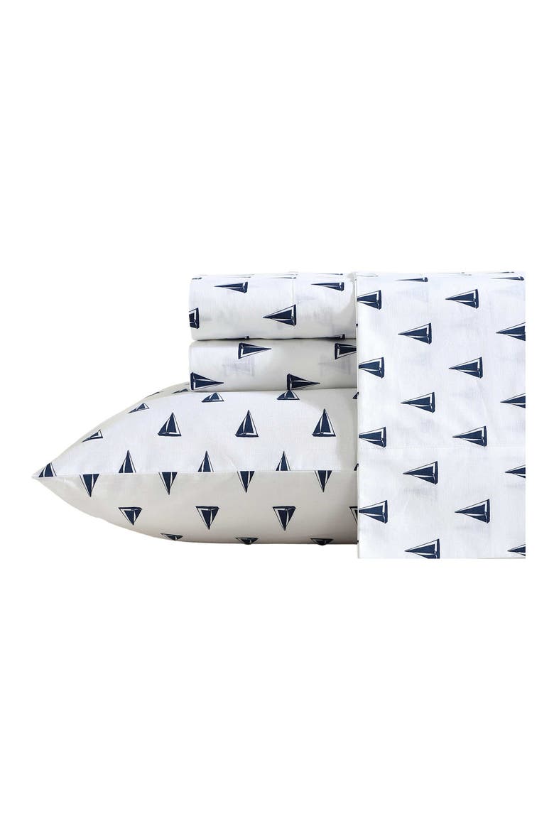 Windtale Boat Print 200 Thread Count Cotton Percale Sheet Set, Alternate, color, DARK BLUE