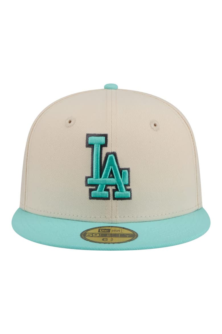 Men's New Era Light Beige/Turquoise Los Angeles Dodgers Two-Tone Color Pack 59FIFTY Fitted Hat, Alternate, color, Light Beige