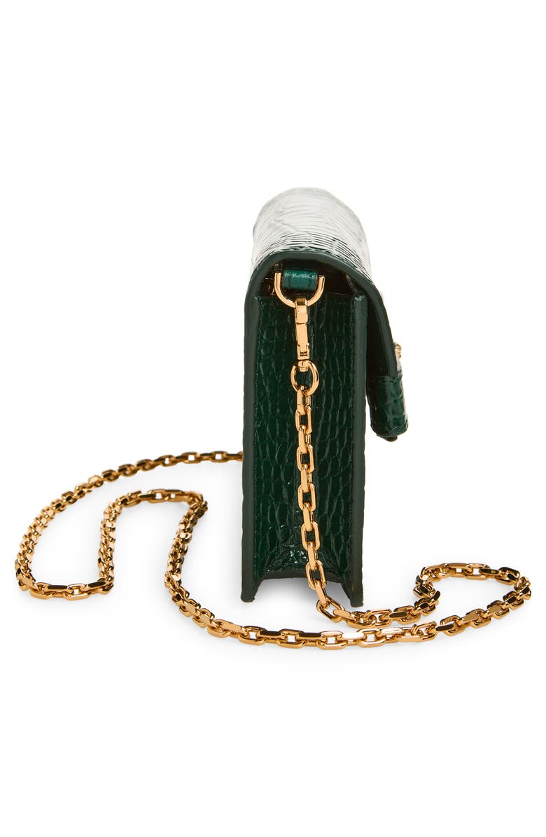 Versace Medusa Croc Embossed Leather Wallet on a Chain, Alternate, color, Dark Emerald Gold