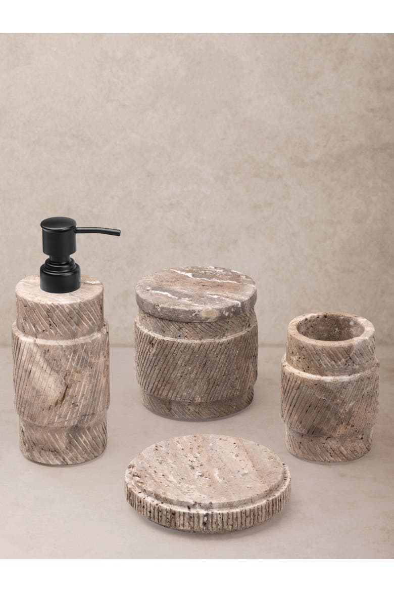 Tallinn Gray Travertine Bath Accessories, Set of 4, Main, color, Brown