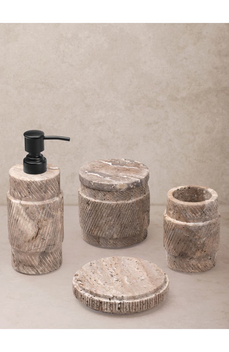GAURI KOHLI Tallinn Gray Travertine Bath Accessories, Set of 4, Main, color, Brown