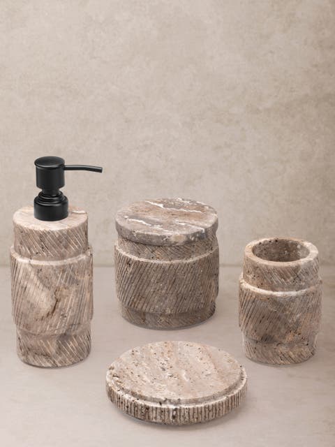 Tallinn Gray Travertine Bath Accessories, Set of 4
