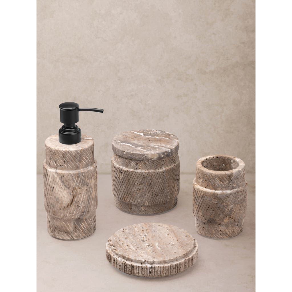 Gauri Kohli Tallinn Gray Travertine Bath Accessories, Set Of 4 In Brown