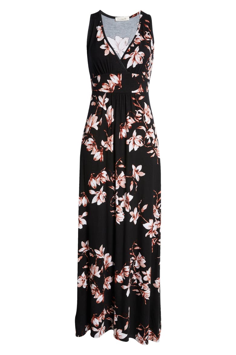 Empire Waist Jersey Maxi Dress, Alternate, color, BLACK