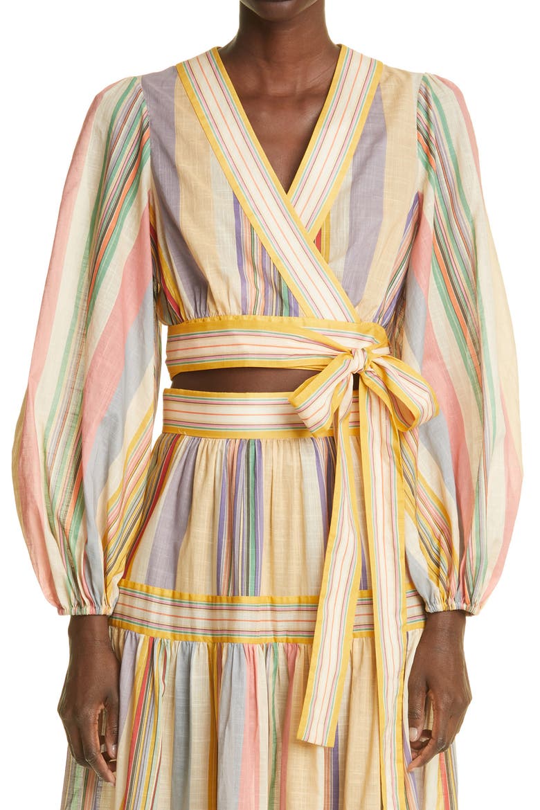 Mae Stripe Wrap Crop Top, Main, color, MULTI STRIPE