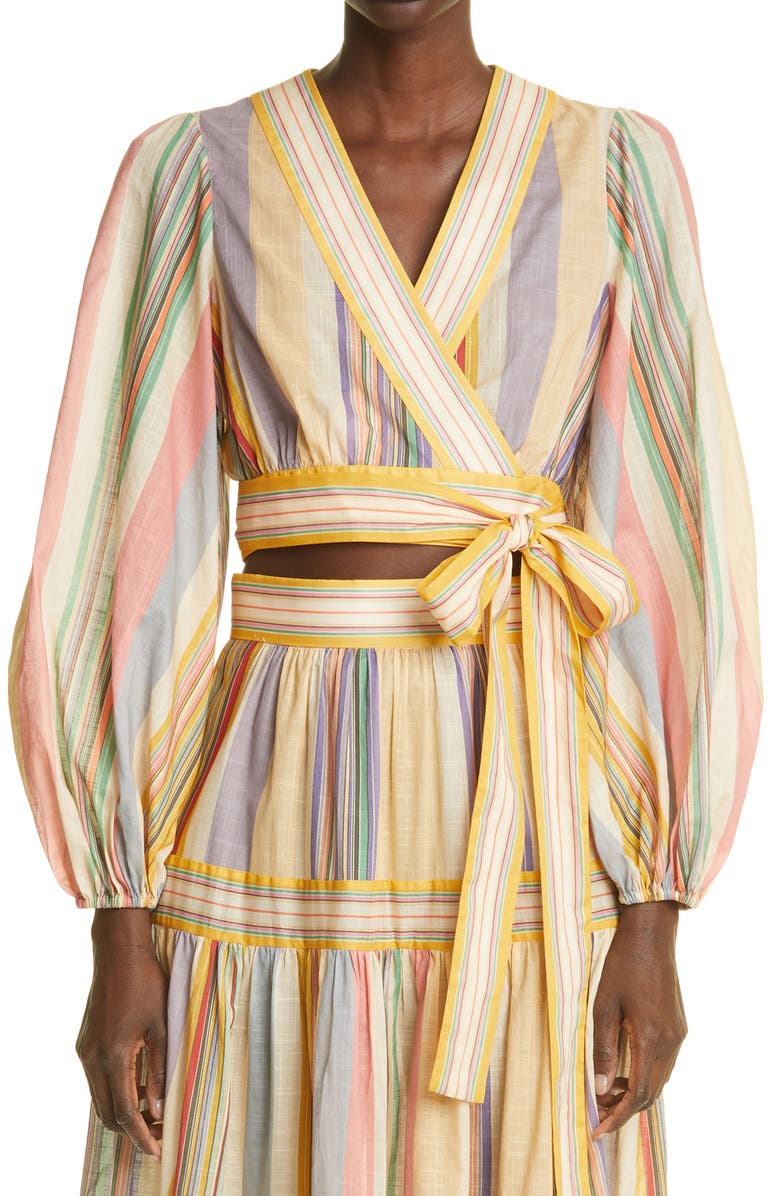 Zimmermann Mae Stripe Wrap Crop Top, Main, color, 
