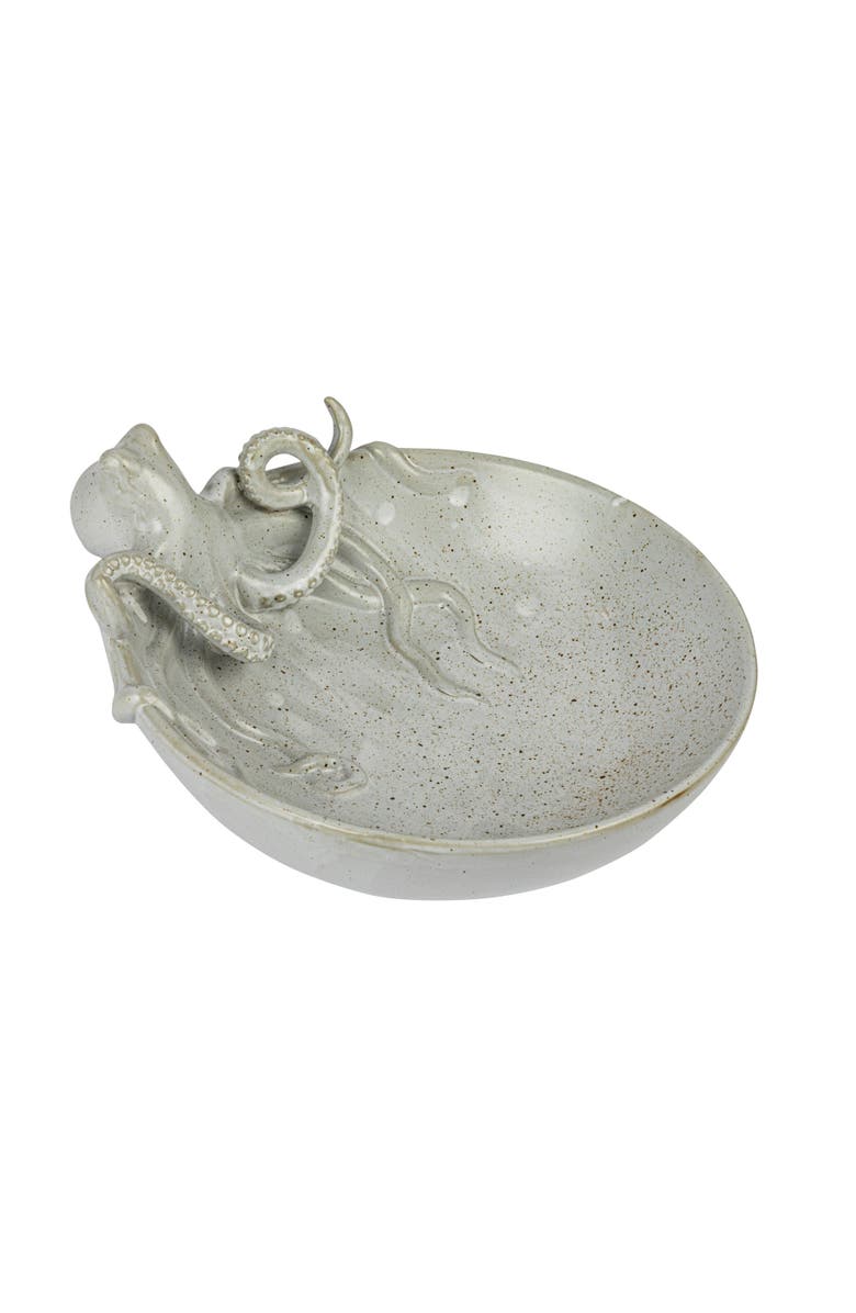 Storied Home 13.75 Inches Stoneware Octopus Bowl with Reactive Glaze, Main, color, White