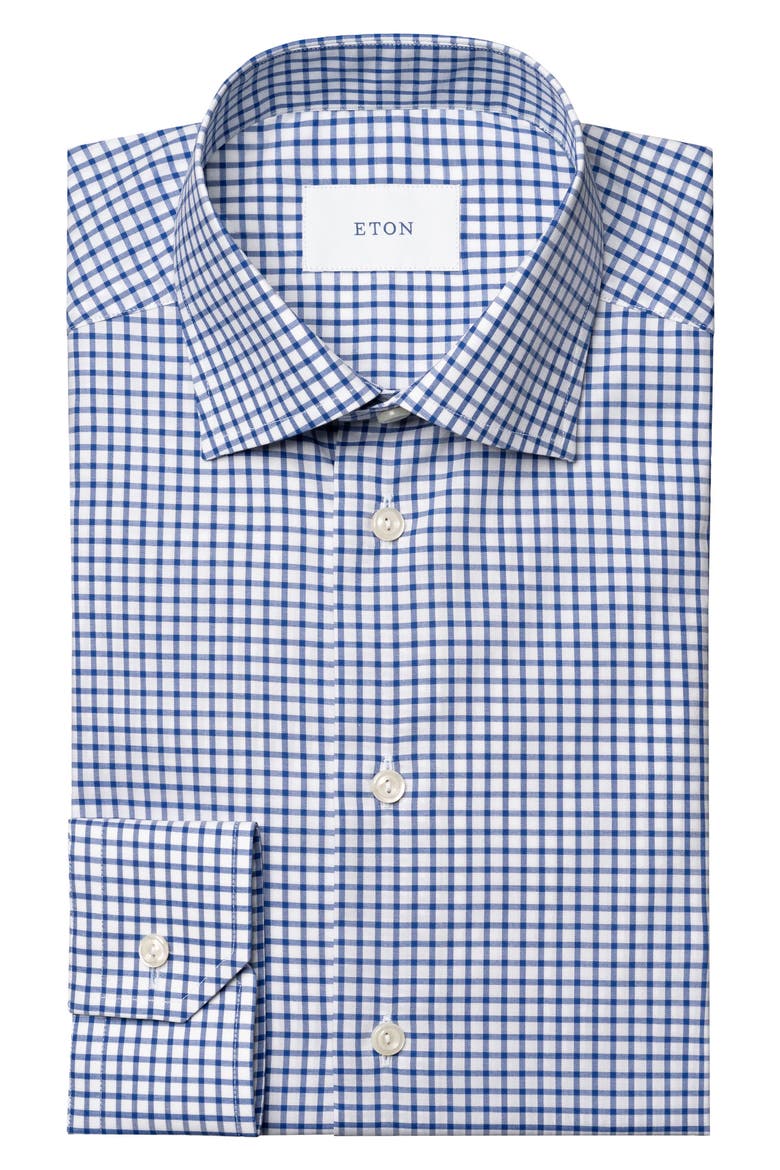 Slim Fit Check Cotton Dress Shirt, Alternate, color, MEDIUM BLUE